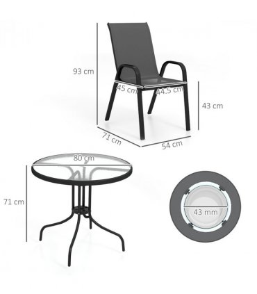 Outsunny 5 PCs Garden Furniture Set, Round Table and Stackable Chairs, Black