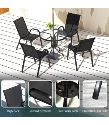 Outsunny 5 PCs Garden Furniture Set, Round Table and Stackable Chairs, Black