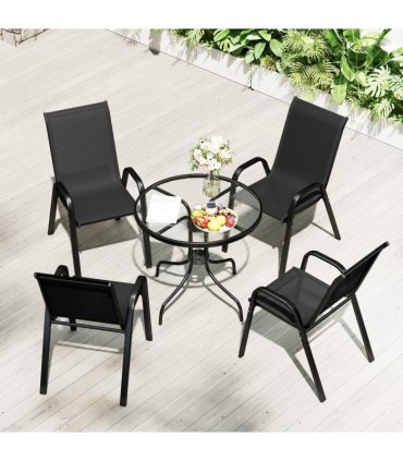 Outsunny 5 PCs Garden Furniture Set, Round Table and Stackable Chairs, Black