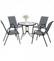 Outsunny 5 PCs Garden Furniture Set, Round Table and Stackable Chairs, Grey