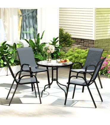 Outsunny 5 PCs Garden Furniture Set, Round Table and Stackable Chairs, Grey