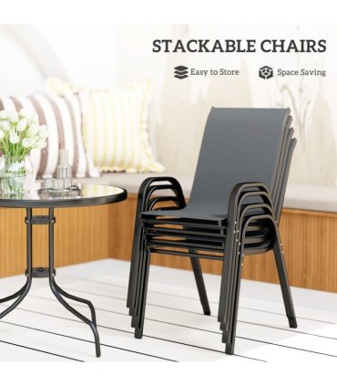 Outsunny 5 PCs Garden Furniture Set, Round Table and Stackable Chairs, Grey