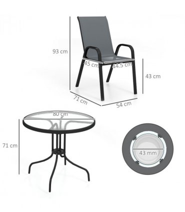 Outsunny 5 PCs Garden Furniture Set, Round Table and Stackable Chairs, Grey