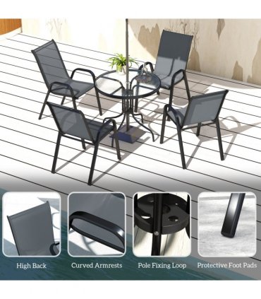 Outsunny 5 PCs Garden Furniture Set, Round Table and Stackable Chairs, Grey