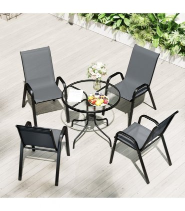 Outsunny 5 PCs Garden Furniture Set, Round Table and Stackable Chairs, Grey