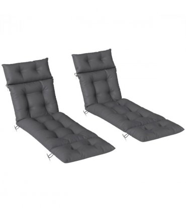 Outsunny Garden Lounge Chair Cushions Set of 2, 220gsm Fabric, Dark Grey