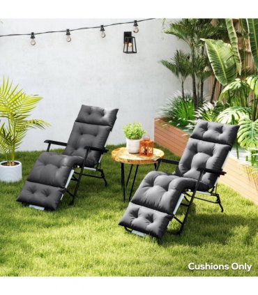 Outsunny Garden Lounge Chair Cushions Set of 2, 220gsm Fabric, Dark Grey