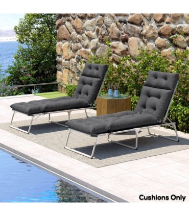 Outsunny Garden Lounge Chair Cushions Set of 2, 220gsm Fabric, Dark Grey
