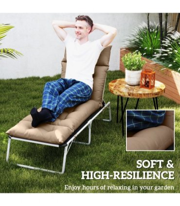 Outsunny Sun Lounger Cushion Only, Garden Lounge Chair Cushion, Khaki