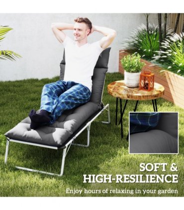 Outsunny Sun Lounger Cushion Only, Garden Lounge Chair Cushion, Dark Grey