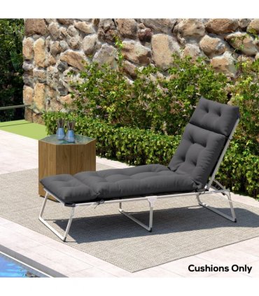 Outsunny Sun Lounger Cushion Only, Garden Lounge Chair Cushion, Dark Grey