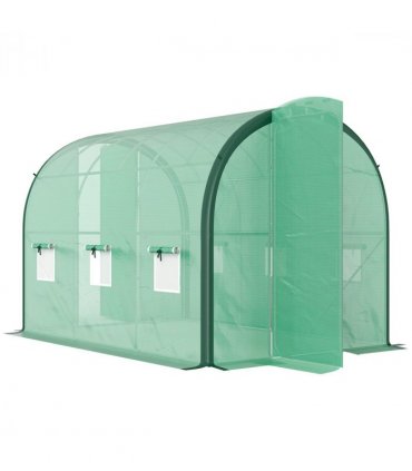 Outsunny Tunnel Greenhouse Upgraded Structure, Hinged Doors, 3 x 2(m), Green