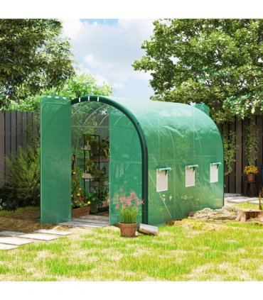 Outsunny Tunnel Greenhouse Upgraded Structure, Hinged Doors, 3 x 2(m), Green