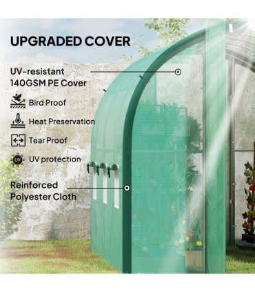 Outsunny Tunnel Greenhouse Upgraded Structure, Hinged Doors, 3 x 2(m), Green