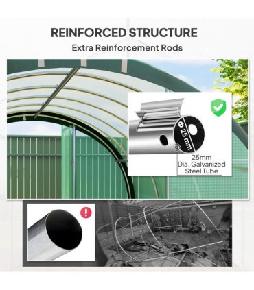 Outsunny Tunnel Greenhouse Upgraded Structure, Hinged Doors, 3 x 2(m), Green