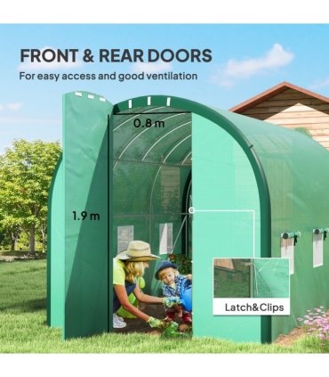 Outsunny Tunnel Greenhouse Upgraded Structure, Hinged Doors, 3 x 2(m), Green