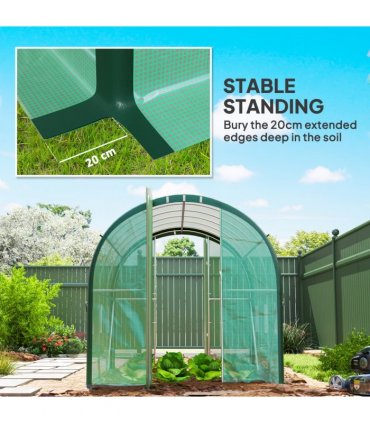 Outsunny Tunnel Greenhouse Upgraded Structure, Hinged Doors, 3 x 2(m), Green
