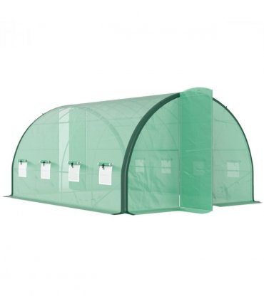 Outsunny Tunnel Greenhouse Upgraded Structure, Hinged Doors, 4 x 3(m), Green