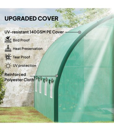 Outsunny Tunnel Greenhouse Upgraded Structure, Hinged Doors, 4 x 3(m), Green