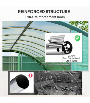 Outsunny Tunnel Greenhouse Upgraded Structure, Hinged Doors, 4 x 3(m), Green