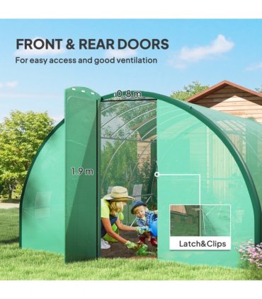 Outsunny Tunnel Greenhouse Upgraded Structure, Hinged Doors, 4 x 3(m), Green