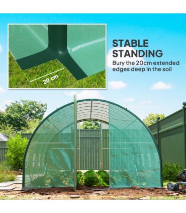 Outsunny Tunnel Greenhouse Upgraded Structure, Hinged Doors, 4 x 3(m), Green