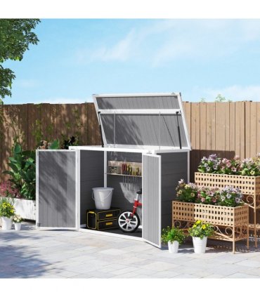 Outsunny 4.7 x 2.5FT Lockable Garden Shed, Double Bin Storage Shed, Grey