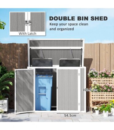 Outsunny 4.7 x 2.5FT Lockable Garden Shed, Double Bin Storage Shed, Grey