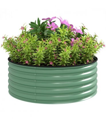 Outsunny Galvanised Planter with Gloves, 120 x 120 x 43cm, Light Green