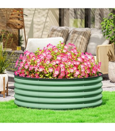 Outsunny Galvanised Planter with Gloves, 120 x 120 x 43cm, Light Green