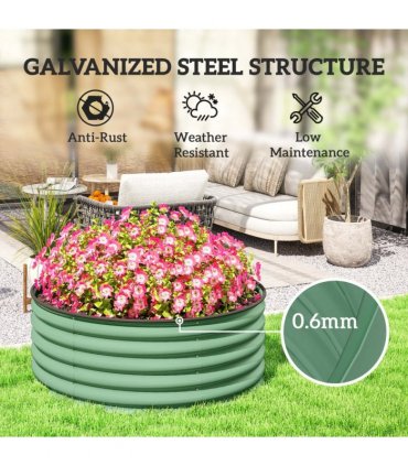 Outsunny Galvanised Planter with Gloves, 120 x 120 x 43cm, Light Green