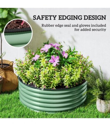 Outsunny Galvanised Planter with Gloves, 120 x 120 x 43cm, Light Green