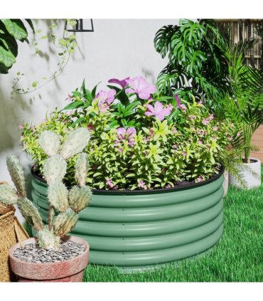 Outsunny Galvanised Planter with Gloves, 120 x 120 x 43cm, Light Green