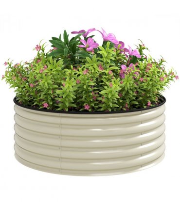 Outsunny Galvanised Planter with Gloves, 120 x 120 x 43cm, Cream White