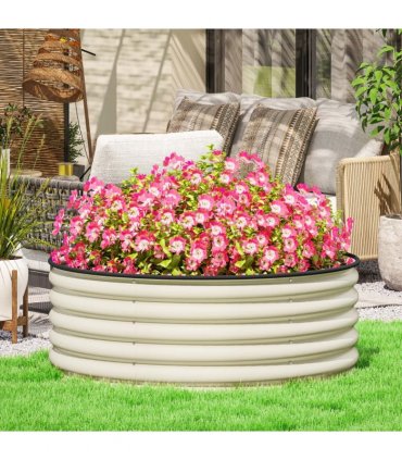 Outsunny Galvanised Planter with Gloves, 120 x 120 x 43cm, Cream White