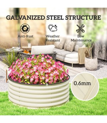 Outsunny Galvanised Planter with Gloves, 120 x 120 x 43cm, Cream White