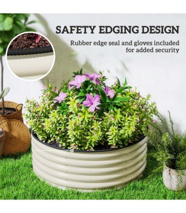 Outsunny Galvanised Planter with Gloves, 120 x 120 x 43cm, Cream White