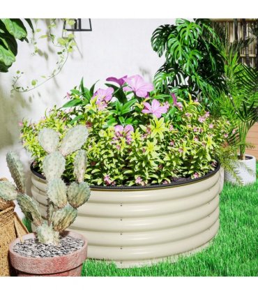 Outsunny Galvanised Planter with Gloves, 120 x 120 x 43cm, Cream White