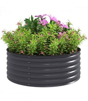 Outsunny Galvanised Planter with Gloves, 120 x 120 x 43cm, Dark Grey