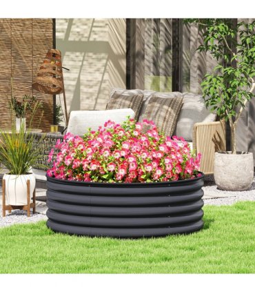 Outsunny Galvanised Planter with Gloves, 120 x 120 x 43cm, Dark Grey