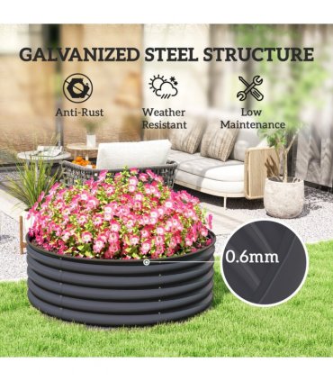 Outsunny Galvanised Planter with Gloves, 120 x 120 x 43cm, Dark Grey