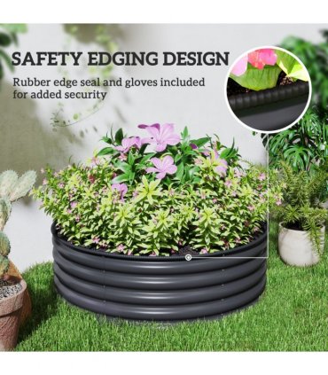 Outsunny Galvanised Planter with Gloves, 120 x 120 x 43cm, Dark Grey