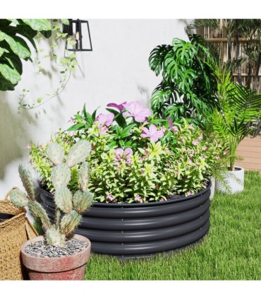 Outsunny Galvanised Planter with Gloves, 120 x 120 x 43cm, Dark Grey
