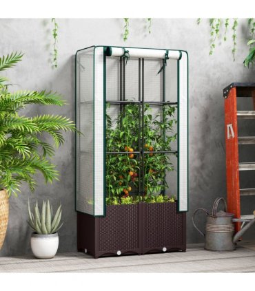 Outsunny Plastic Vegetable Planter with Trellis, 80 x 40 x 140 cm
