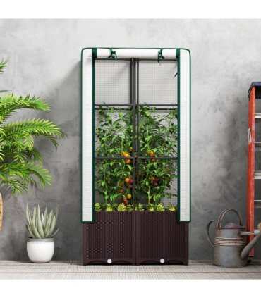 Outsunny Plastic Vegetable Planter with Trellis, 80 x 40 x 140 cm