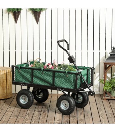 Outsunny Garden Cart with Removable Liner, Quick-Release Sides, Green