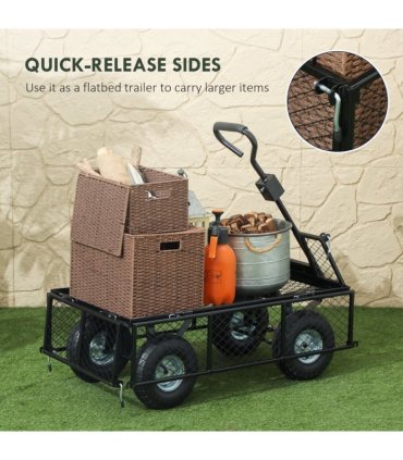 Outsunny Garden Cart with Removable Liner, Quick-Release Sides, Green
