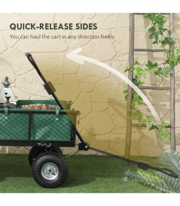 Outsunny Garden Cart with Removable Liner, Quick-Release Sides, Green