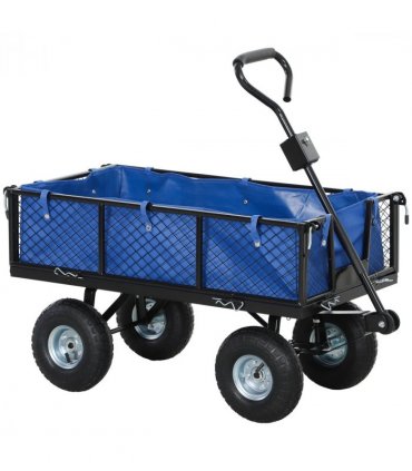 Outsunny Garden Cart with Removable Liner, Quick-Release Sides, Blue