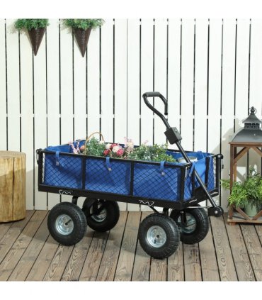Outsunny Garden Cart with Removable Liner, Quick-Release Sides, Blue